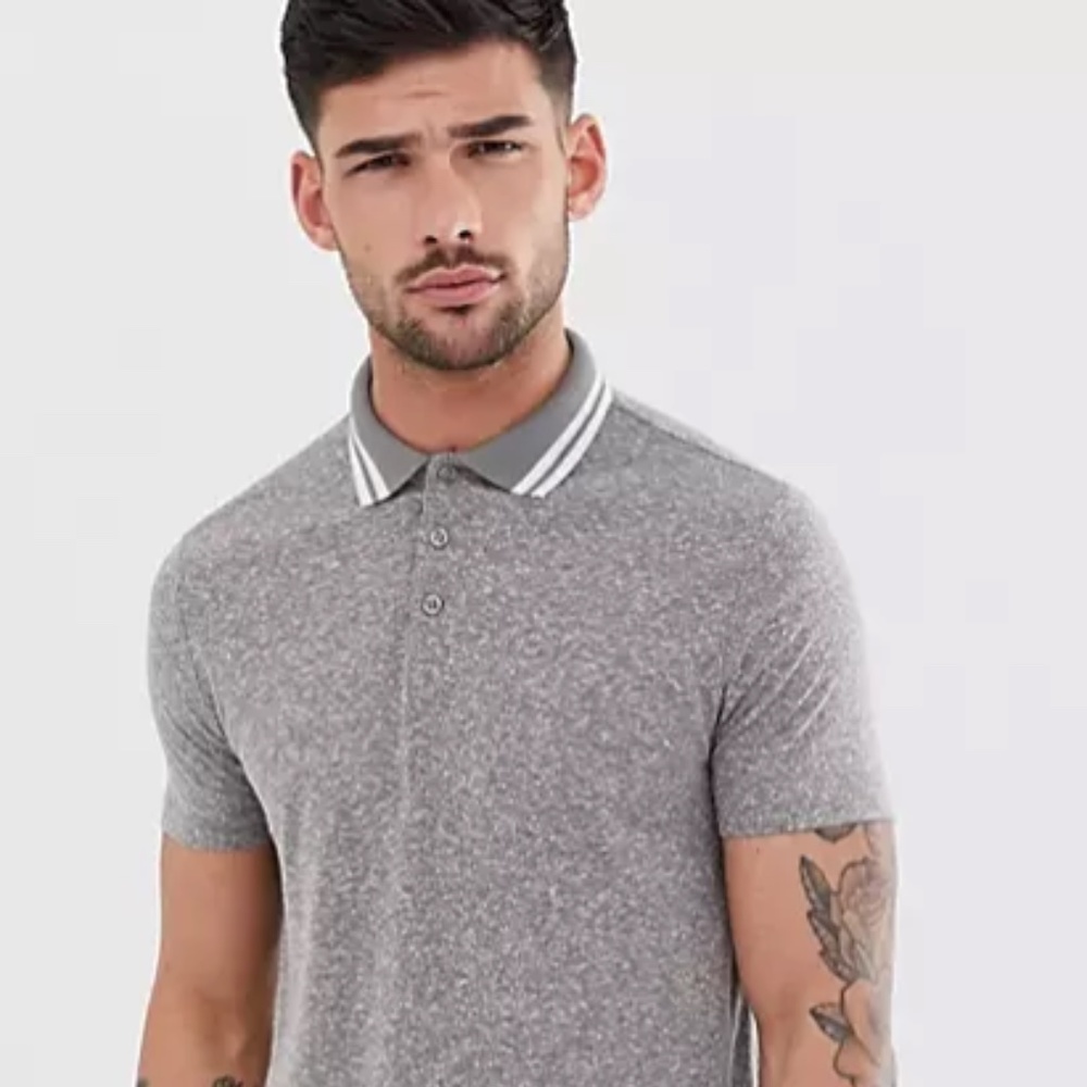 ASOS DESIGN polo shirt with contrast tipping in gray interest fabric